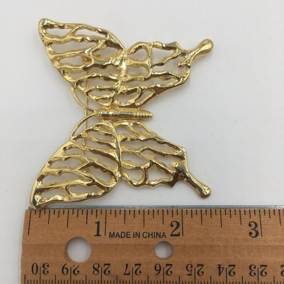 FILIGREE Gold Tone BUTTERFLY BROOCH, EUC, 2.5” - Picture 5 of 5